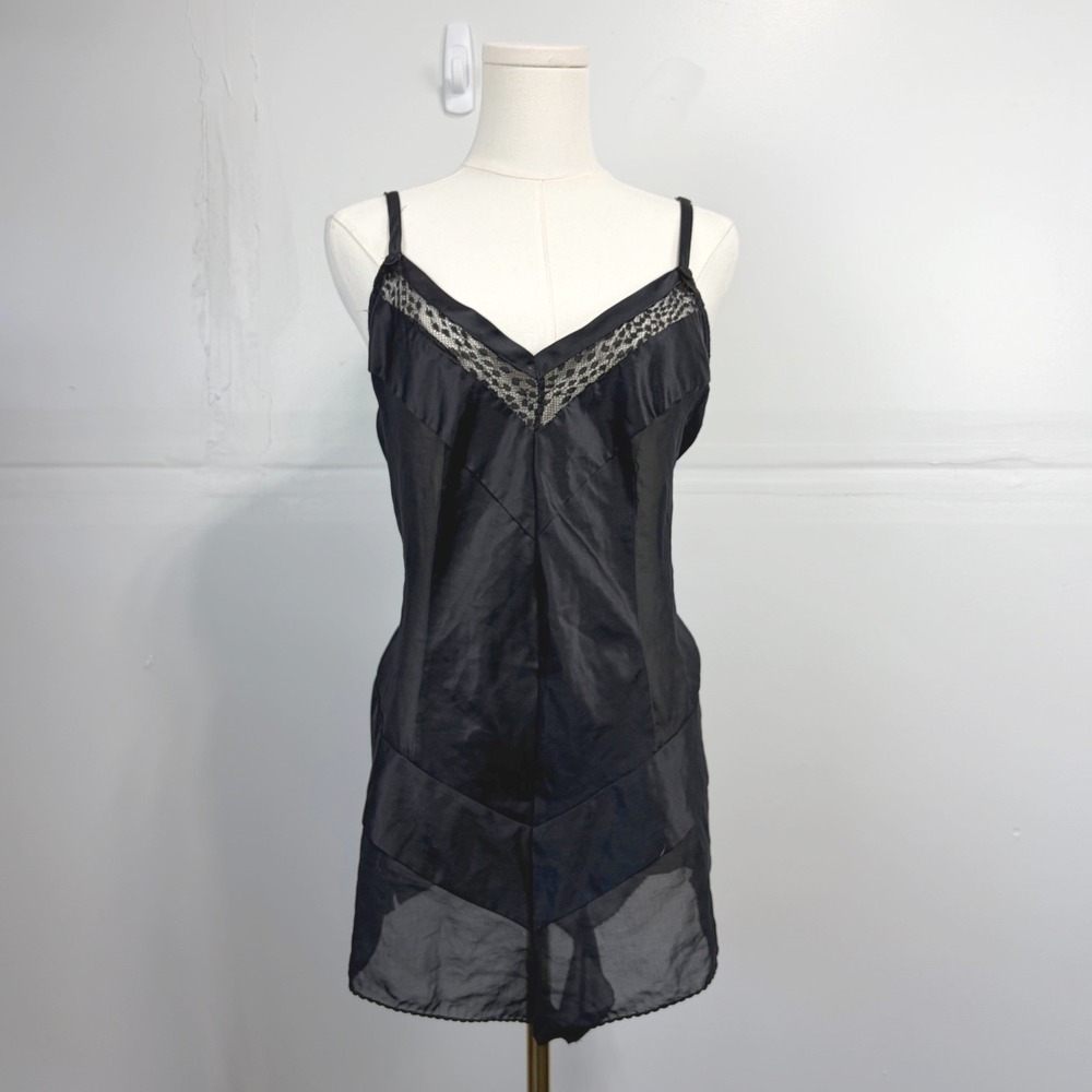 Cosmopolitan Black Babydoll Lingerie Chemise Y2K Vintage Style Sheer Satin XL